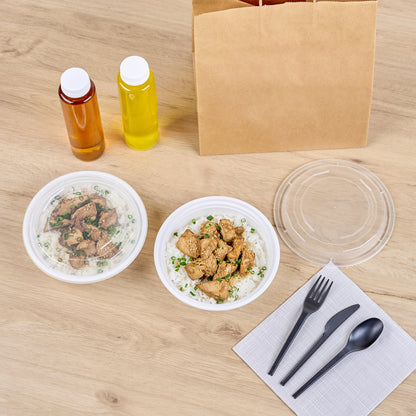 Asporto 24 oz Round White Plastic To Go Box - with Clear Lid, Microwavable - 7 1/4" x 7 1/4" x 1 1/2" - 100 count box