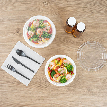 Asporto 24 oz Round White Plastic To Go Box - with Clear Lid, Microwavable - 7 1/4" x 7 1/4" x 1 1/2" - 100 count box