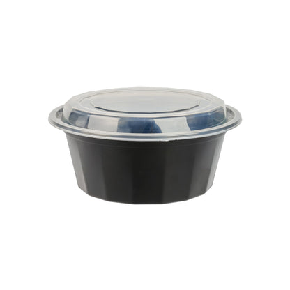 Asporto 32 oz Round Black Plastic To Go Box - with Clear Lid, Microwavable - 7 1/4" x 7 1/4" x 3" - 100 count box