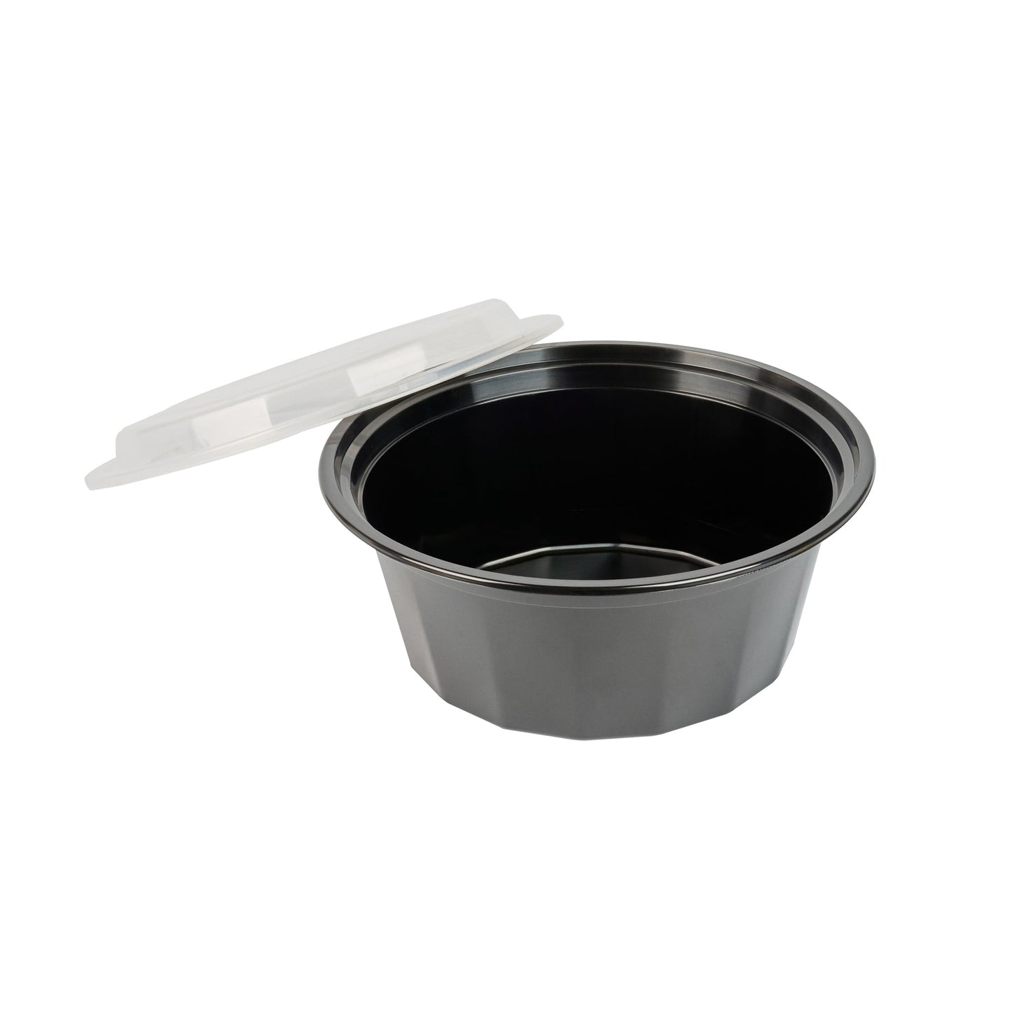 Asporto 32 oz Round Black Plastic To Go Box - with Clear Lid, Microwavable - 7 1/4" x 7 1/4" x 3" - 100 count box