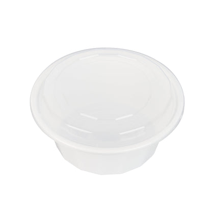 Asporto 32 oz Round White Plastic To Go Box - with Clear Lid, Microwavable - 7 1/4" x 7 1/4" x 3" - 100 count box