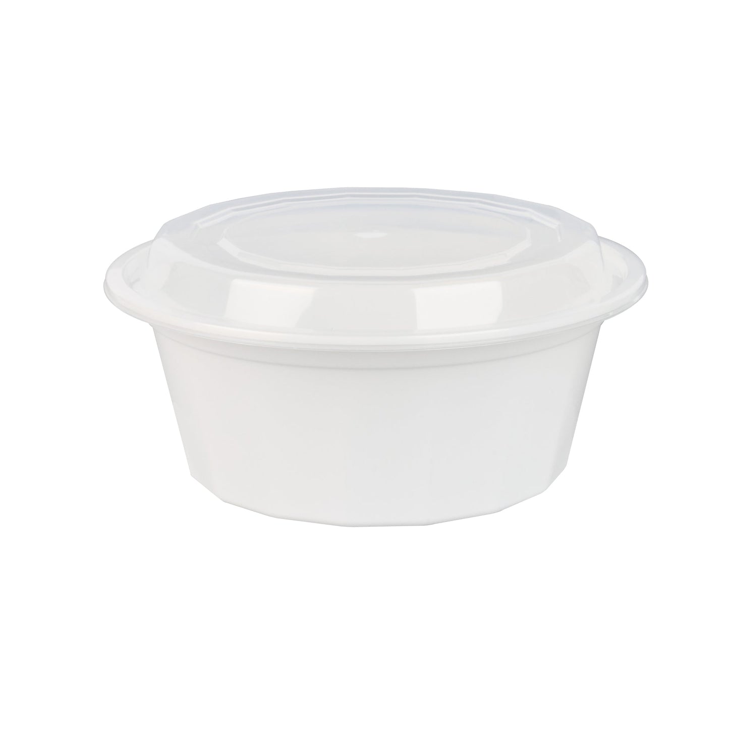 Asporto 32 oz Round White Plastic To Go Box - with Clear Lid, Microwavable - 7 1/4" x 7 1/4" x 3" - 100 count box