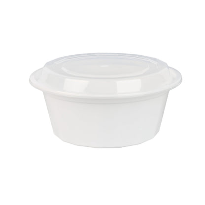 Asporto 32 oz Round White Plastic To Go Box - with Clear Lid, Microwavable - 7 1/4" x 7 1/4" x 3" - 100 count box