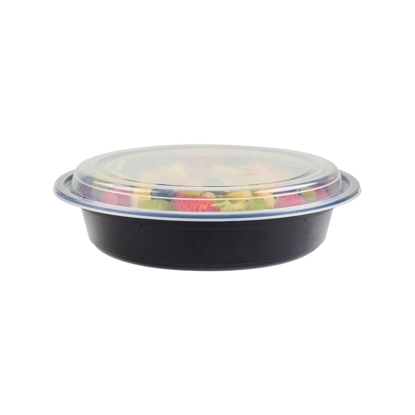 Asporto 48 oz Round Black Plastic To Go Box - with Clear Lid, Microwavable - 9" x 9" x 1 3/4" - 100 count box