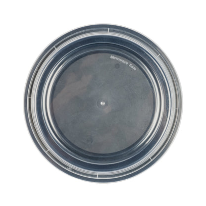 Asporto 48 oz Round Black Plastic To Go Box - with Clear Lid, Microwavable - 9" x 9" x 1 3/4" - 100 count box