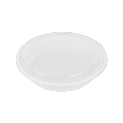 Asporto 48 oz Round White Plastic To Go Box - with Clear Lid, Microwavable - 9" x 9" x 1 3/4" - 100 count box