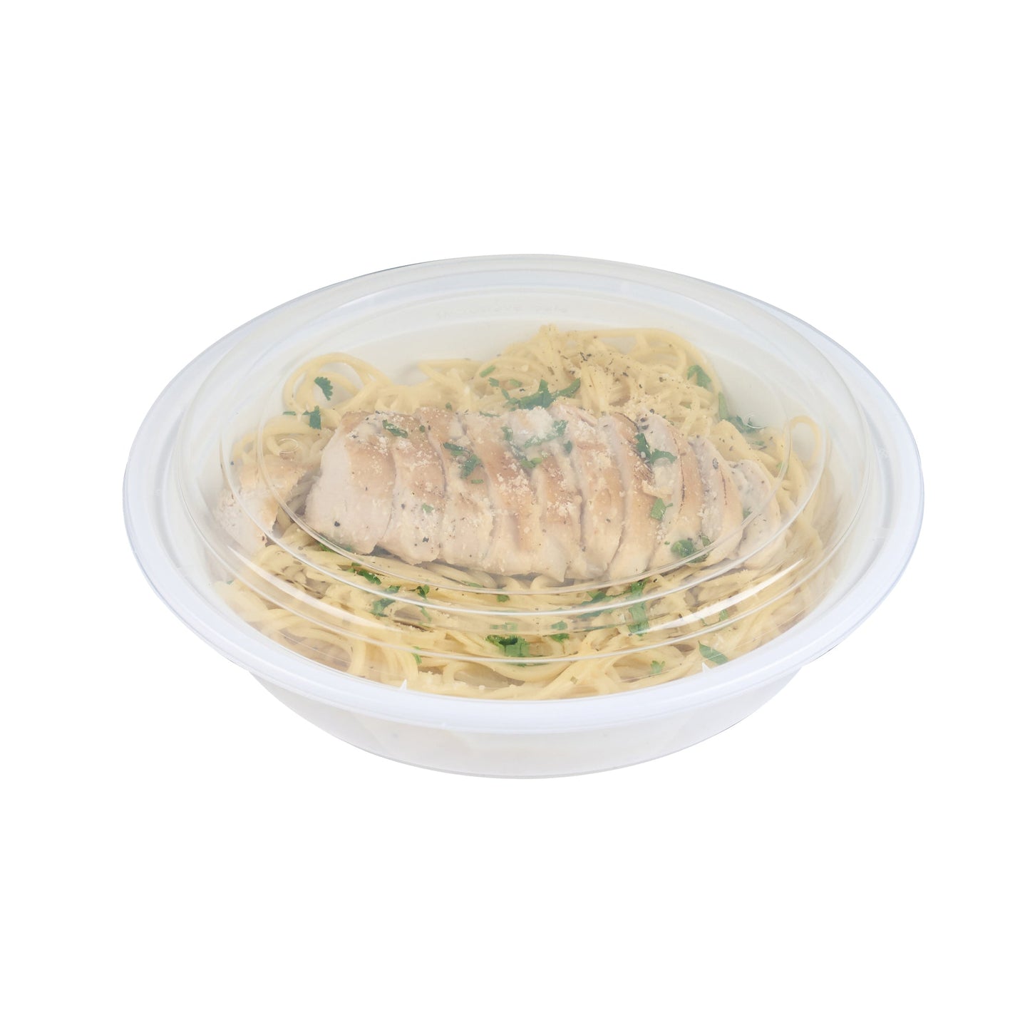 Asporto 48 oz Round White Plastic To Go Box - with Clear Lid, Microwavable - 9" x 9" x 1 3/4" - 100 count box