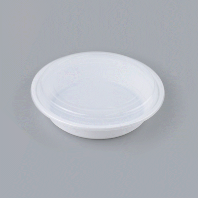 Asporto 48 oz Round White Plastic To Go Box - with Clear Lid, Microwavable - 9" x 9" x 1 3/4" - 100 count box