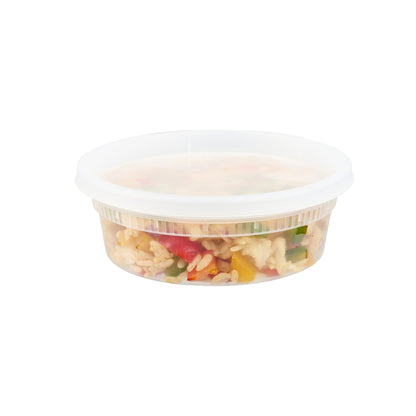 Asporto 8 oz Round Clear Plastic Soup Container - with Lid, Microwavable - 4 1/2" x 4 1/2" x 1 3/4" - 100 count box