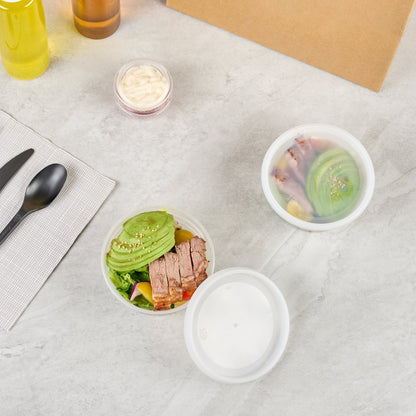Asporto 12 oz Round Clear Plastic Soup Container - with Lid, Microwavable - 4 1/2" x 4 1/2" x 2 1/2" - 100 count box