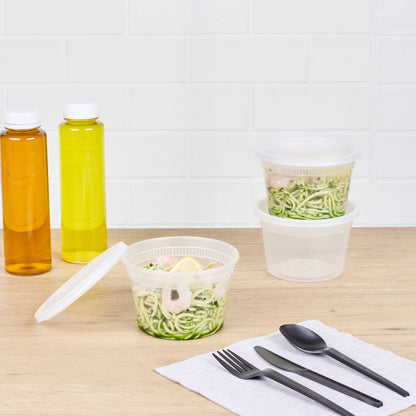 Asporto 16 oz Round Clear Plastic Soup Container - with Lid, Microwavable - 4 1/2" x 4 1/2" x 3" - 100 count box