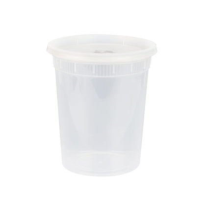 Asporto 32 oz Round Clear Plastic Soup Container - with Lid, Microwavable - 4 1/2" x 4 1/2" x 5 1/2" - 100 count box