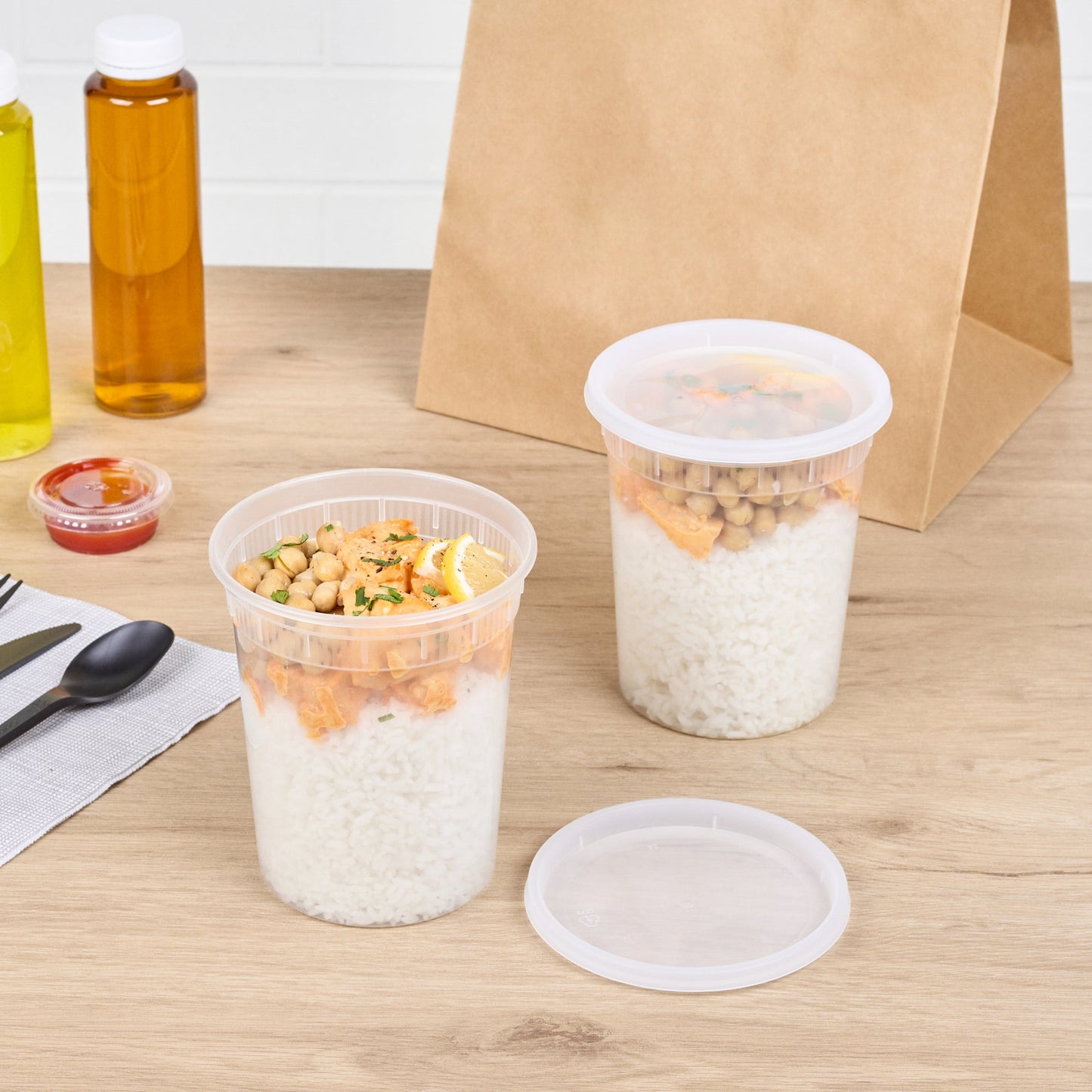 Asporto 32 oz Round Clear Plastic Soup Container - with Lid, Microwavable - 4 1/2" x 4 1/2" x 5 1/2" - 100 count box