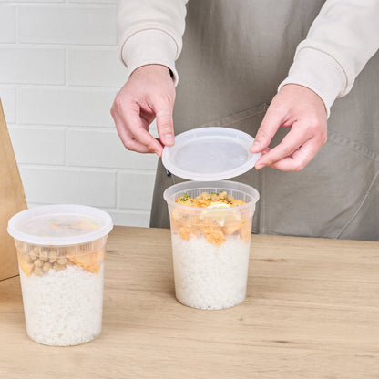 Asporto 32 oz Round Clear Plastic Soup Container - with Lid, Microwavable - 4 1/2" x 4 1/2" x 5 1/2" - 100 count box