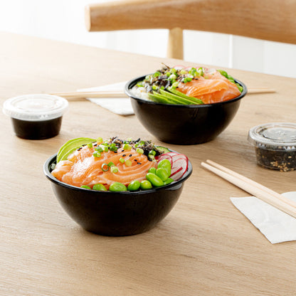 Mini Serve 7 oz Round Black Plastic Salad Bowl - 5" x 5" x 1 3/4" - 200 count box