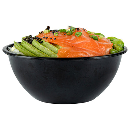 Mini Serve 7 oz Round Black Plastic Salad Bowl - 5" x 5" x 1 3/4" - 200 count box