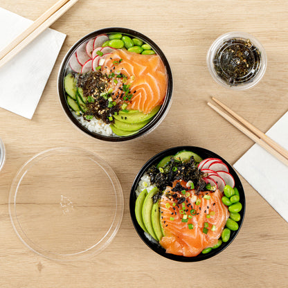 Mini Serve 7 oz Round Black Plastic Salad Bowl - 5" x 5" x 1 3/4" - 200 count box