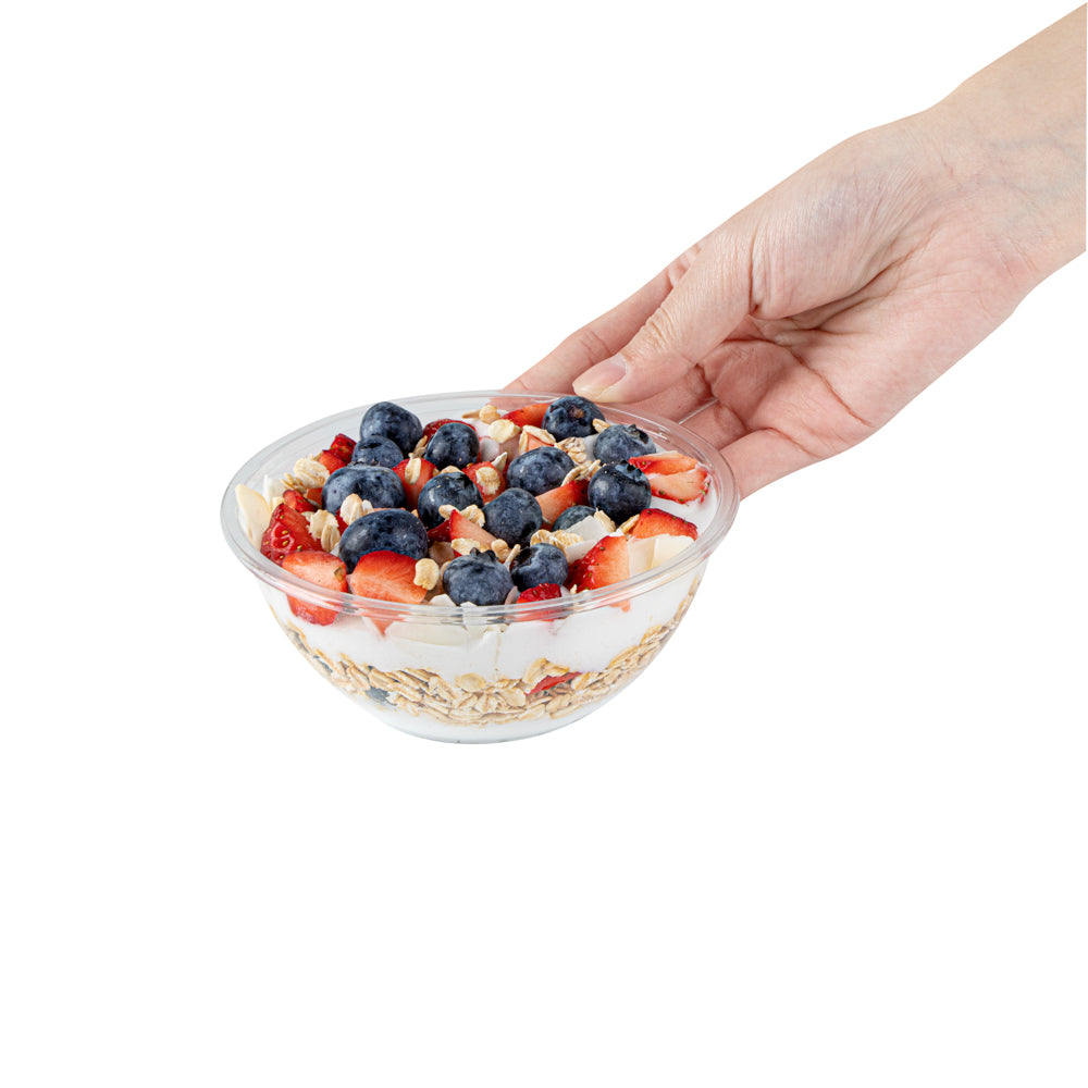 Mini Serve 7 oz Round Clear Plastic Salad Bowl - 5" x 5" x 1 3/4" - 200 count box