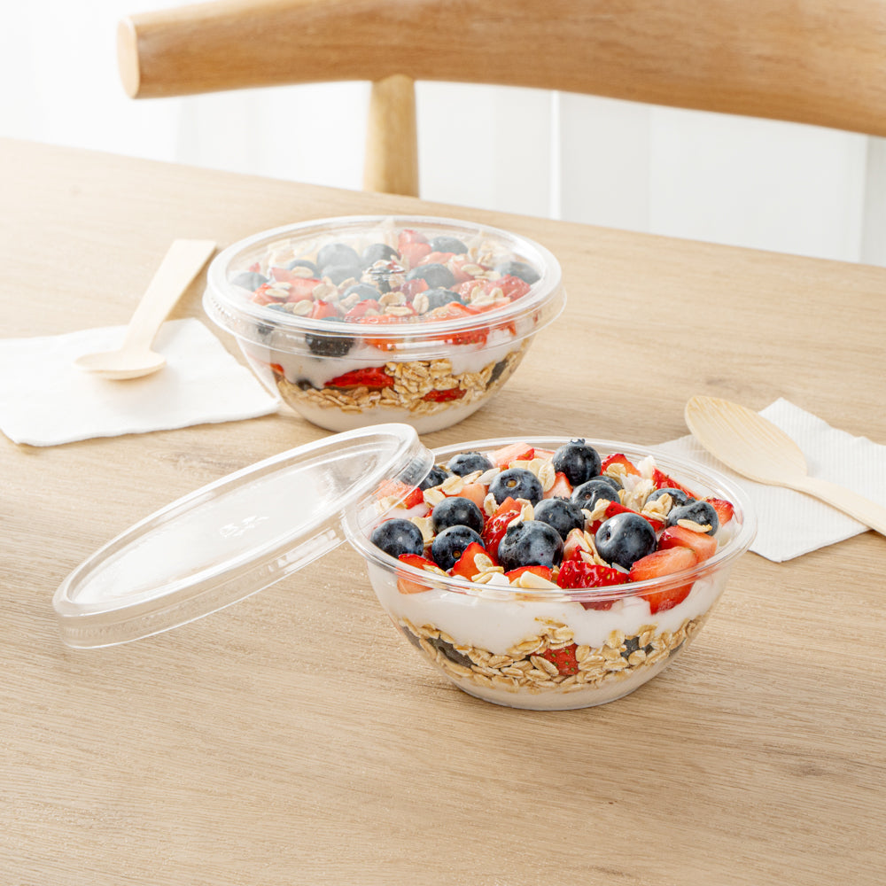 Mini Serve 7 oz Round Clear Plastic Salad Bowl - 5" x 5" x 1 3/4" - 200 count box