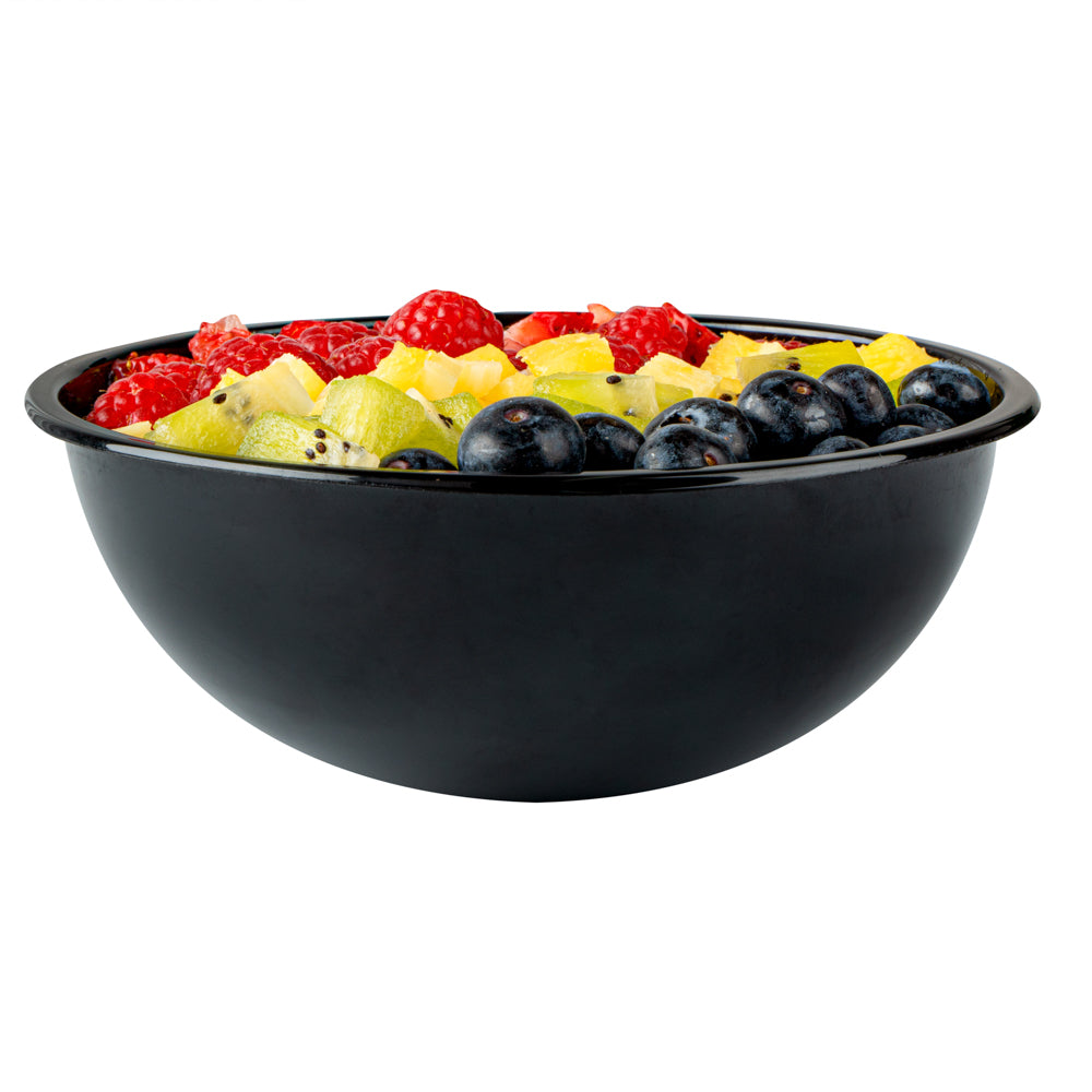Maxi Serve 18 oz Round Black Plastic Salad Bowl - 6" x 6" x 2 1/2" - 200 count box