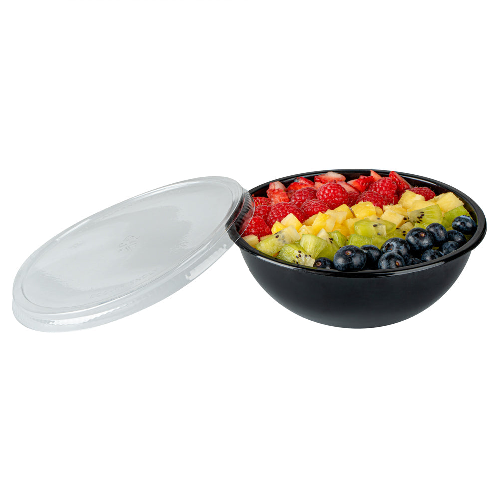 Maxi Serve 18 oz Round Black Plastic Salad Bowl - 6" x 6" x 2 1/2" - 200 count box