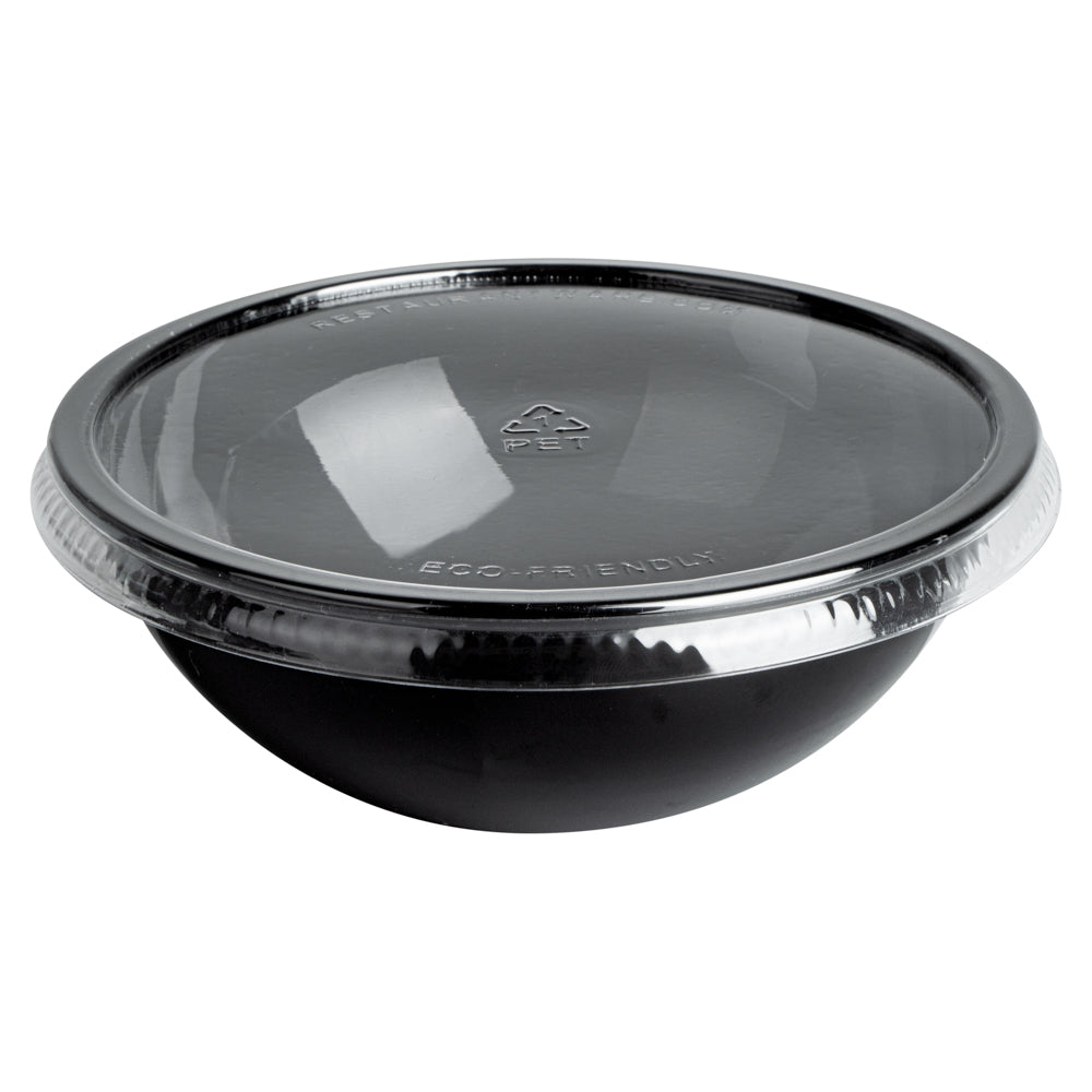 Maxi Serve 18 oz Round Black Plastic Salad Bowl - 6" x 6" x 2 1/2" - 200 count box