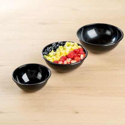 Maxi Serve 18 oz Round Black Plastic Salad Bowl - 6" x 6" x 2 1/2" - 200 count box