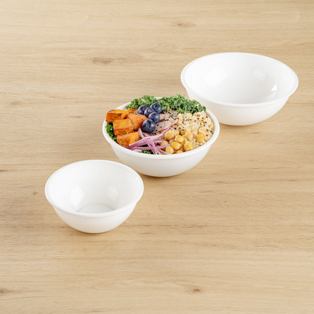Maxi Serve 18 oz Round White Plastic Salad Bowl - 6" x 6" x 2 1/2" - 200 count box