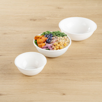 Maxi Serve 18 oz Round White Plastic Salad Bowl - 6" x 6" x 2 1/2" - 200 count box