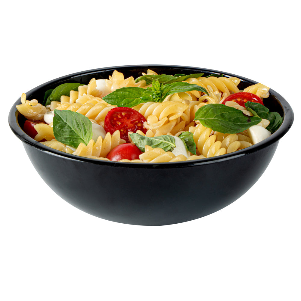 Maxi Serve 21 oz Round Black Plastic Salad Bowl - 6 3/4" x 6 3/4" x 2 1/2" - 200 count box