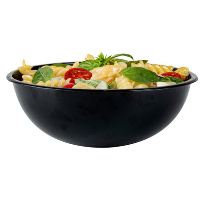Maxi Serve 21 oz Round Black Plastic Salad Bowl - 6 3/4" x 6 3/4" x 2 1/2" - 200 count box
