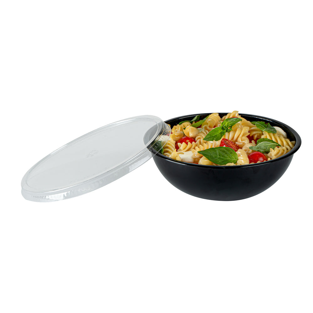 Maxi Serve 21 oz Round Black Plastic Salad Bowl - 6 3/4" x 6 3/4" x 2 1/2" - 200 count box