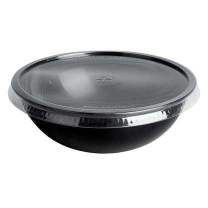 Maxi Serve 21 oz Round Black Plastic Salad Bowl - 6 3/4" x 6 3/4" x 2 1/2" - 200 count box