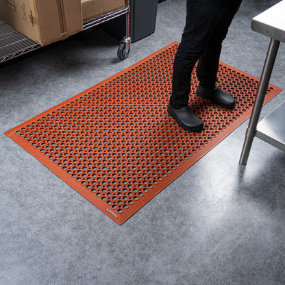 Serve Secure Red Rubber Floor Mat - Anti-Fatigue, Grease-Resistant - 60" x 36" x 1/2" - 1 count box