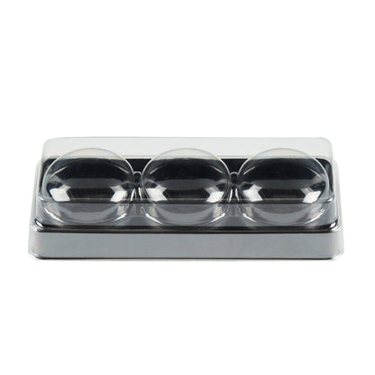 Shock Safe Rectangle Black Plastic Macaron Take Out Box - Fits 3 Macarons - 5 3/4" x 2 1/4" x 1 1/2" - 100 count box