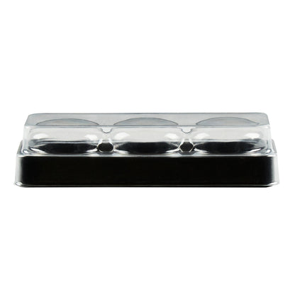 Shock Safe Rectangle Black Plastic Macaron Take Out Box - Fits 3 Macarons - 5 3/4" x 2 1/4" x 1 1/2" - 100 count box