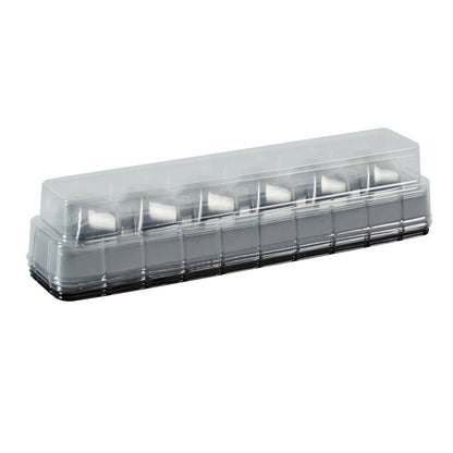 Shock Safe Rectangle Black Plastic Macaron Take Out Box - Fits 6 Macarons - 11" x 2 1/2" x 2" - 100 count box
