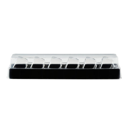 Shock Safe Rectangle Black Plastic Macaron Take Out Box - Fits 6 Macarons - 11" x 2 1/2" x 2" - 100 count box