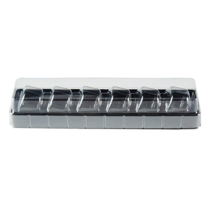 Shock Safe Rectangle Black Plastic Macaron Take Out Box - Fits 6 Macarons - 11" x 2 1/2" x 2" - 100 count box