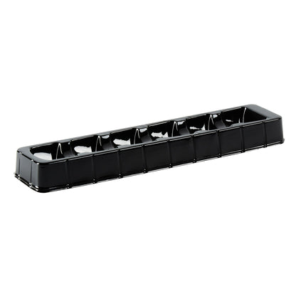 Shock Safe Rectangle Black Plastic Macaron Take Out Box - Fits 6 Macarons - 11" x 2 1/2" x 2" - 100 count box