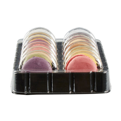 Shock Safe Rectangle Black Plastic Macaron Take Out Box - Fits 12 Macarons - 11" x 4 1/2" x 2" - 100 count box