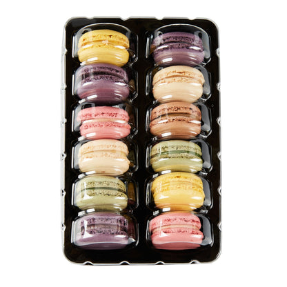 Shock Safe Rectangle Black Plastic Macaron Take Out Box - Fits 12 Macarons - 11" x 4 1/2" x 2" - 100 count box