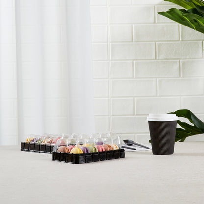 Shock Safe Rectangle Black Plastic Macaron Take Out Box - Fits 12 Macarons - 11" x 4 1/2" x 2" - 100 count box