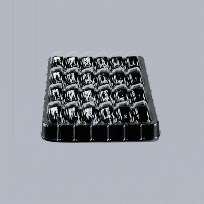 Shock Safe Rectangle Black Plastic Macaron Take Out Box - Fits 24 Macarons - 11" x 9" x 2" - 100 count box
