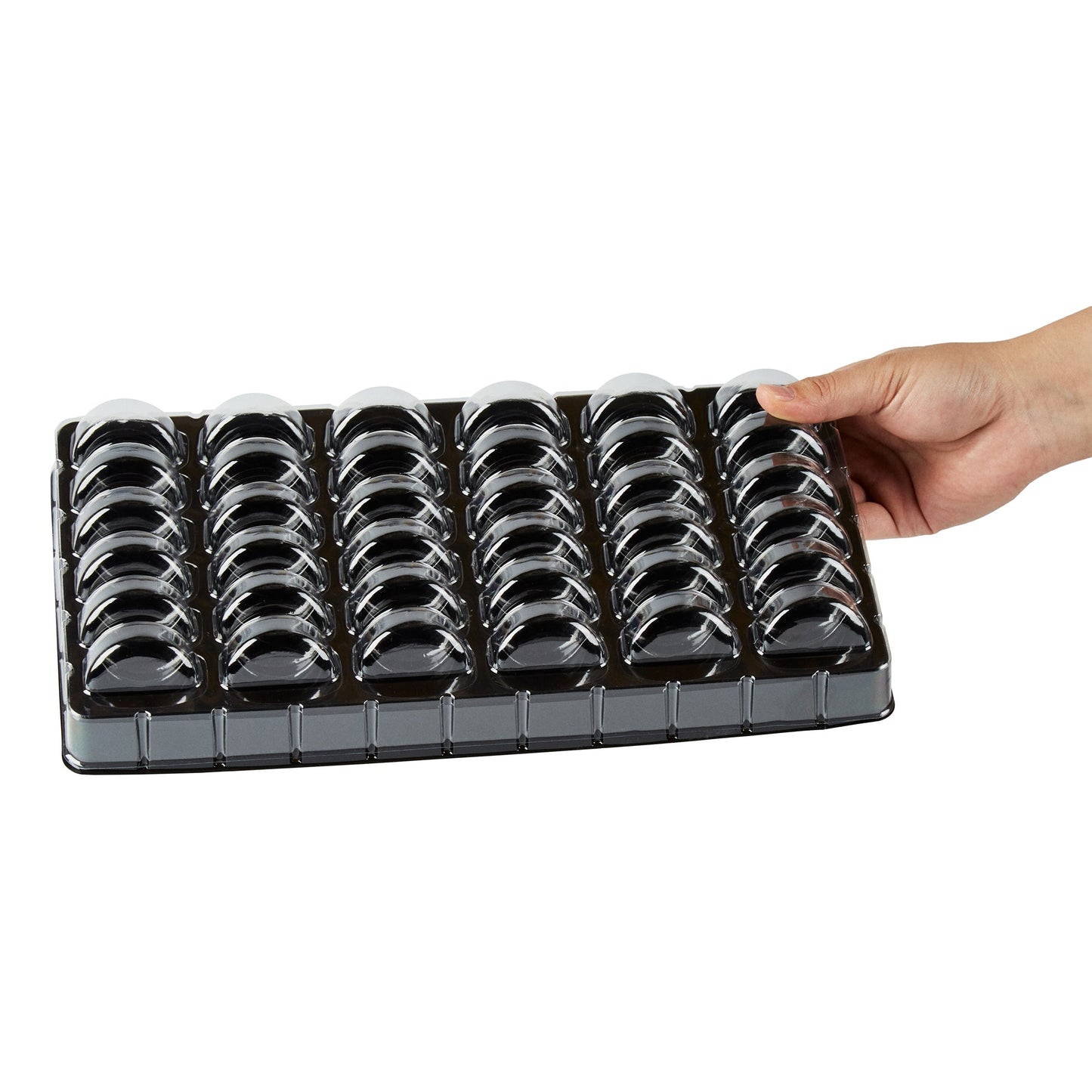 Shock Safe Rectangle Black Plastic Macaron Take Out Box - Fits 36 Macarons - 13 1/4" x 11" x 2" - 100 count box