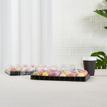 Shock Safe Rectangle Black Plastic Macaron Take Out Box - Fits 36 Macarons - 13 1/4" x 11" x 2" - 100 count box