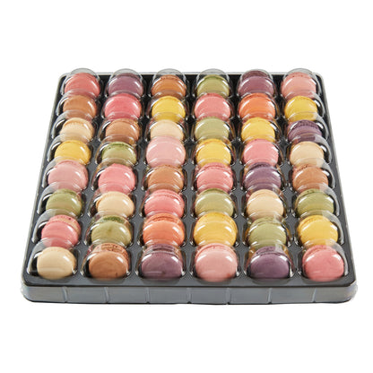 Shock Safe Rectangle Black Plastic Macaron Take Out Box - Fits 48 Macarons - 13 1/4" x 13 1/4" x 2" - 100 count box