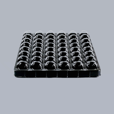 Shock Safe Rectangle Black Plastic Macaron Take Out Box - Fits 48 Macarons - 13 1/4" x 13 1/4" x 2" - 100 count box