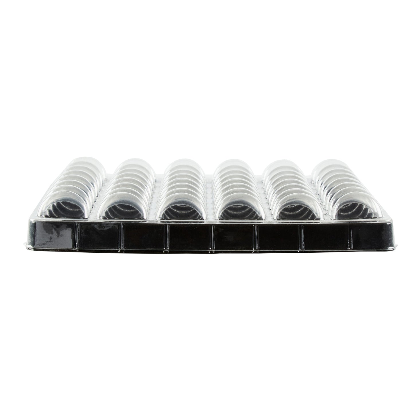 Shock Safe Rectangle Black Plastic Macaron Take Out Box - Fits 48 Macarons - 13 1/4" x 13 1/4" x 2" - 100 count box