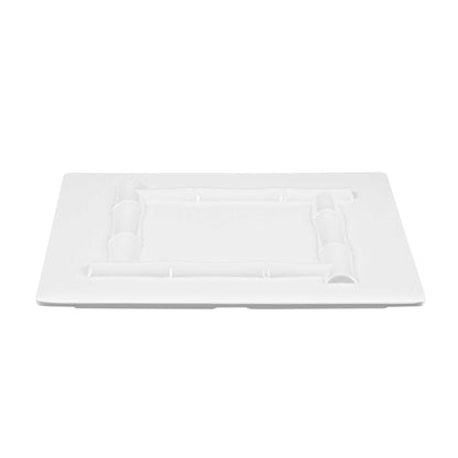 Voga Square White Melamine Plate - Bamboo Trim - 12" x 12" x 1" - 10 count box